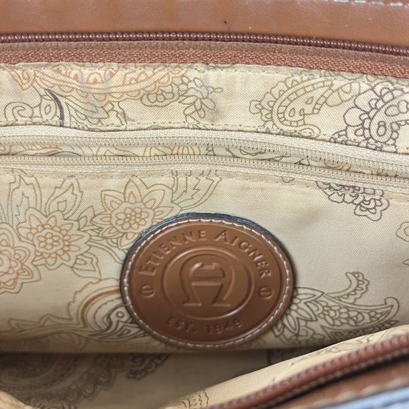 Etienne Aigner Handbag Purse Shoulder Bag Straw Jute Faux Leather 14 x 8 - Flaw - Picture 9 of 10